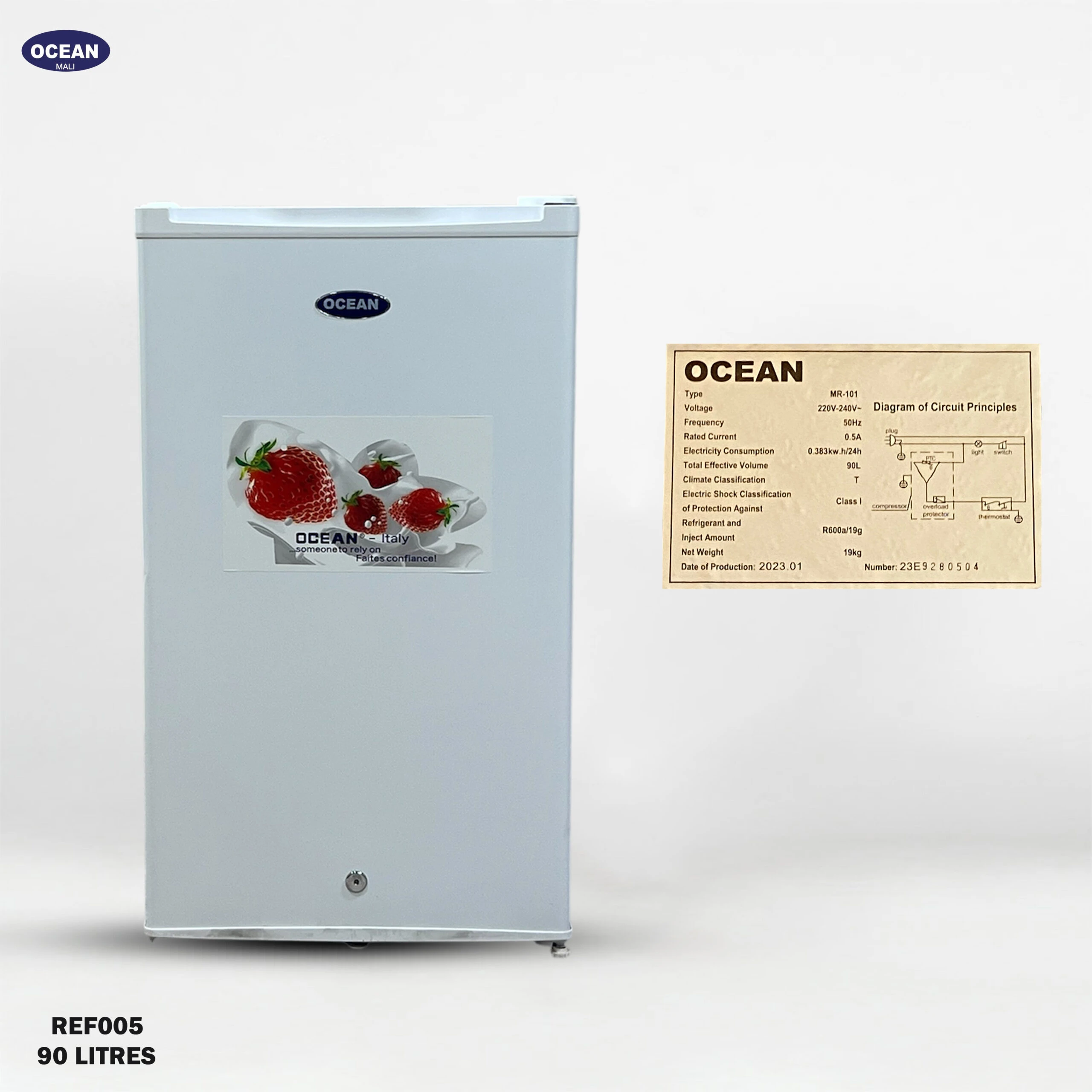 Réfrigérateur Ocean 90 Litres – Compact, Économique & Élégant