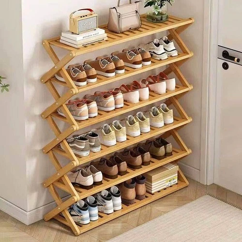 Meuble Rangement Chaussures en Bois Naturel – Design Pliable & Gain de Place