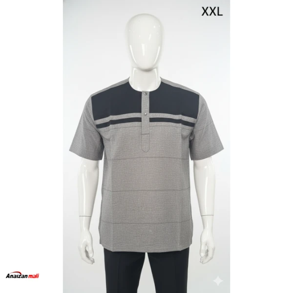 Tunique Homme "Modern Grey" – Chemise Manches Courtes Bicolore (Gris & Noir)