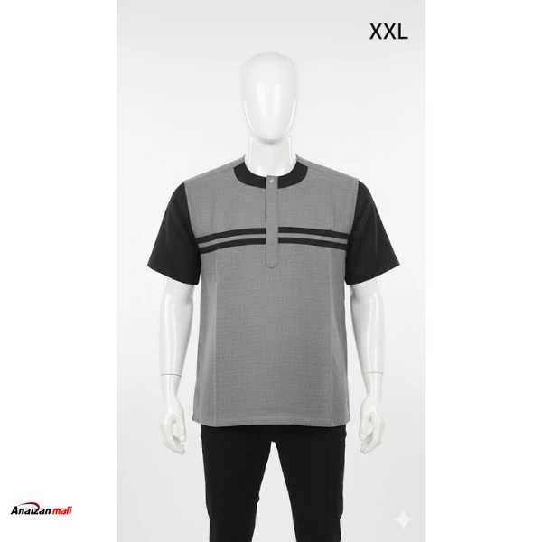 Tunique Homme "Duo Contrast" – Chemise Bicolore Gris & Manches Noires