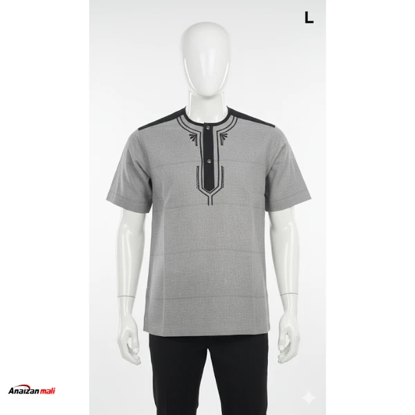 Tunique Homme "Modern Grey" – Chemise Manches Courtes Bicolore (Gris & Noir)