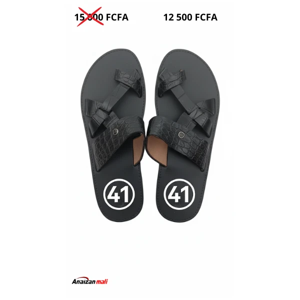 Sandales Homme Noires Texture Crocodile à Brides Croisées – Style Décontracté Chic – Anaizan Mali