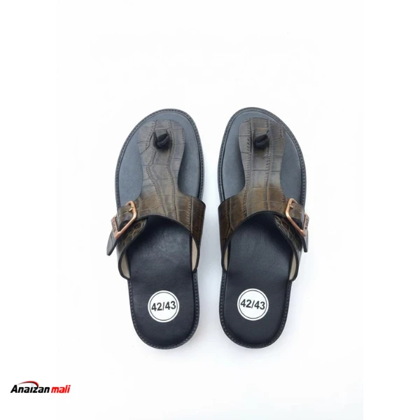 Sandales Homme Marron Olive Texture Crocodile avec Boucle Bronze – Style Vintage Chic – Anaizan Mali