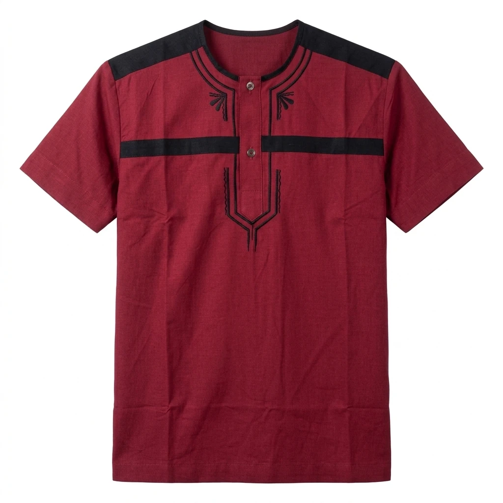 Chemise Rouge Bordeau Broderies Noires