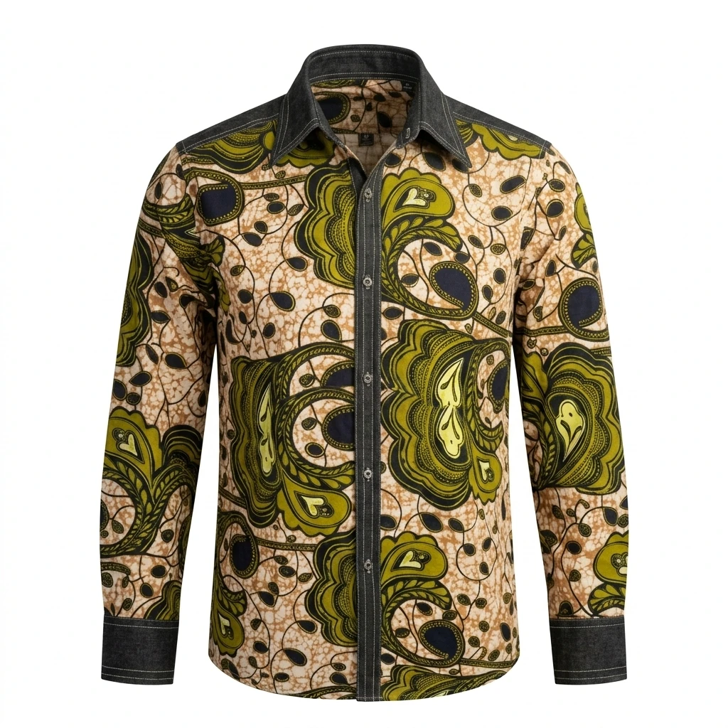 Chemise Motif Wax et Denim