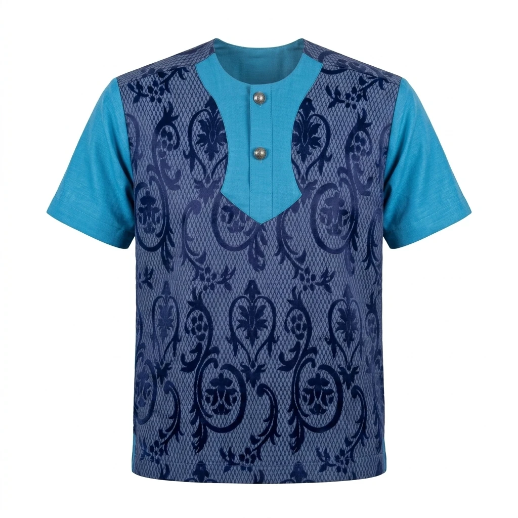 Chemise Bleue Imprimé Damassé