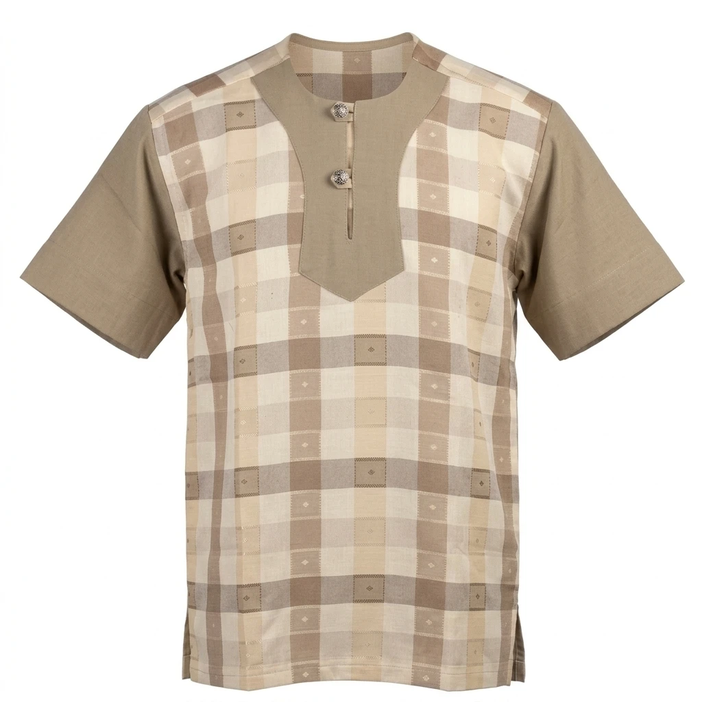Chemise Beige à Carreaux et Col Beige