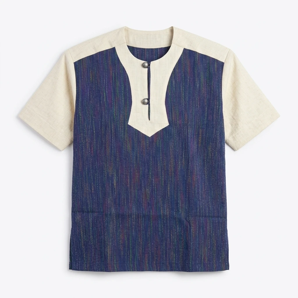 Chemise Bleue et Beige Bi-Matière