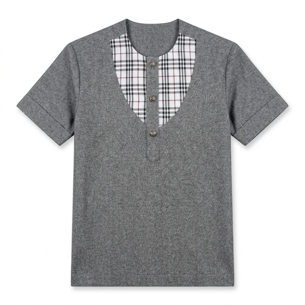 Chemise Grise à Plastron Écossais