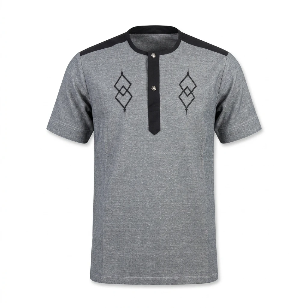 Chemise Grise motifs Losanges Brodés