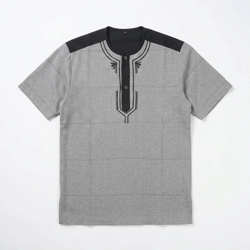 Chemise Grise Broderies Noires