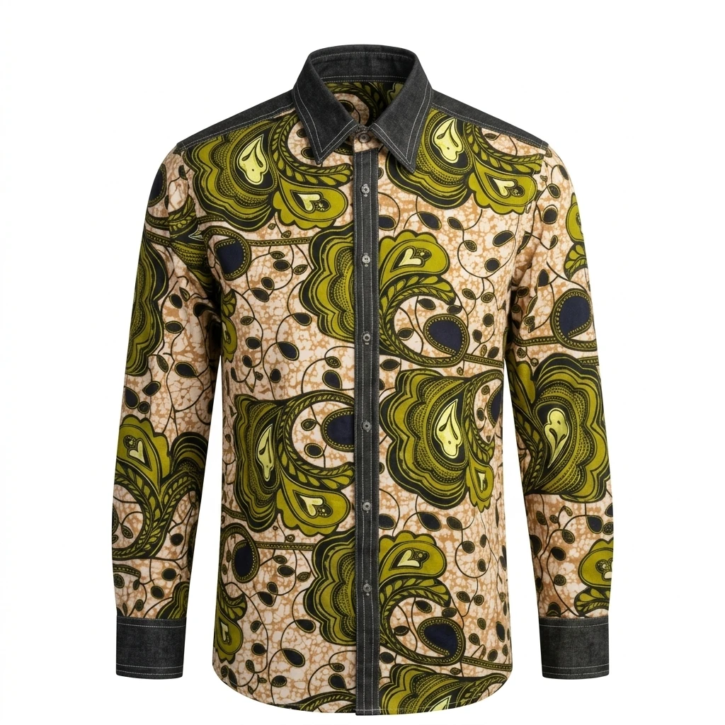 Chemise Motif Wax et Denim
