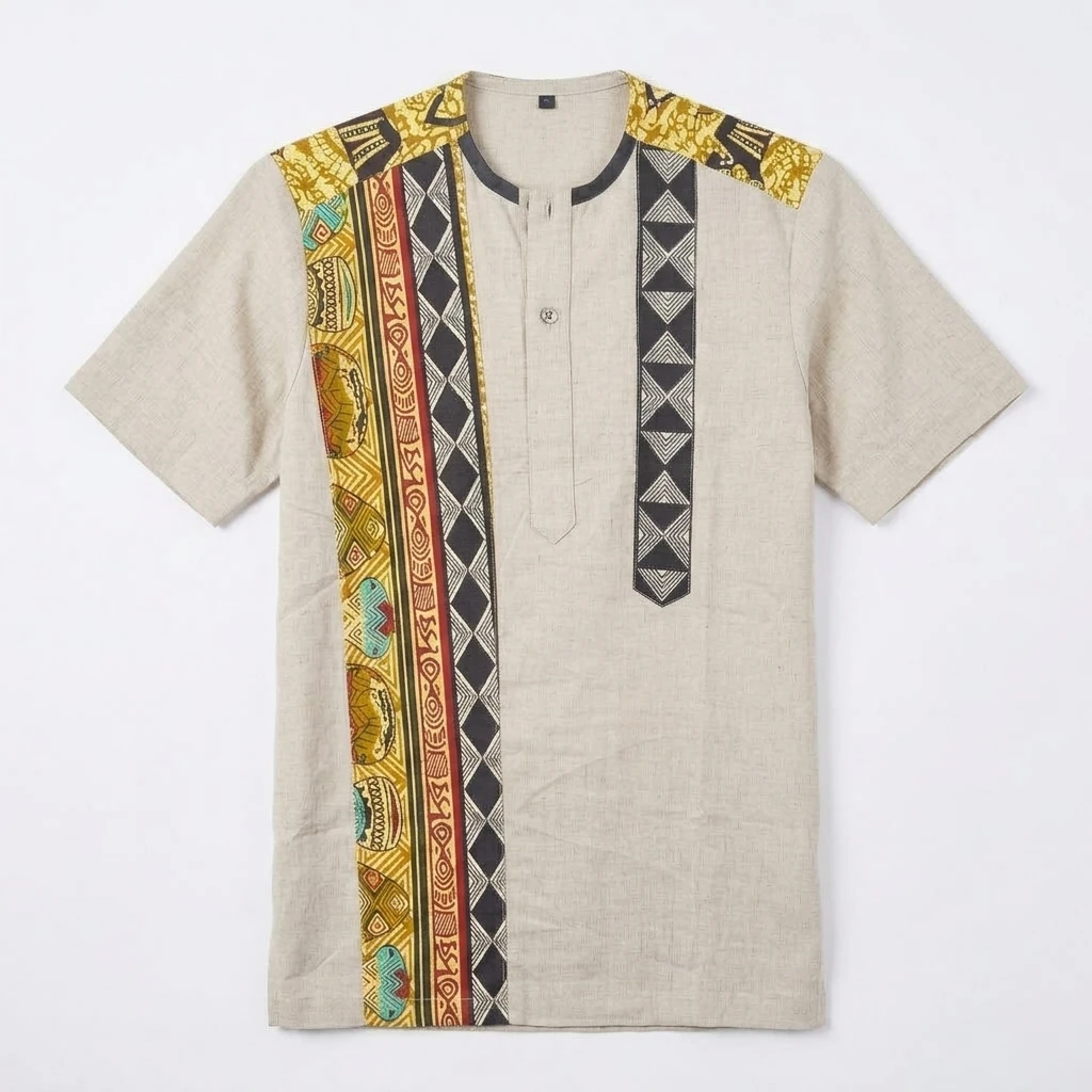 Chemise Beige Motif Ethni...